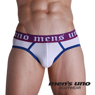 【men′s uno BODYWEAR】新科技抗菌親膚BODYTECH紫色羅馬字包藍邊三角褲-白