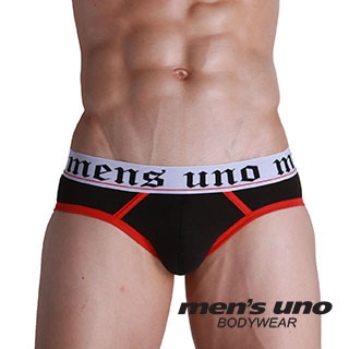 【men′s uno BODYWEAR】新科技抗菌親膚BODYTECH白色羅馬字包紅邊黑色三角褲