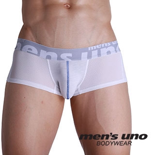 【men′s uno BODYWEAR】新科技抗菌親膚BODYTECH時尚網布拼接白色四角褲(灰字)