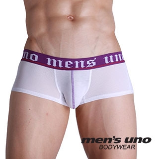 【men′s uno BODYWEAR】抗菌親膚BODYTECH羅馬字腰頭網布拼接白色四角褲