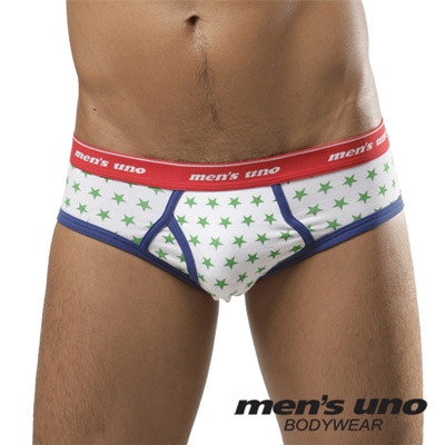 【men′s uno BODYWEAR】美式星型圖案低腰三角褲-綠星