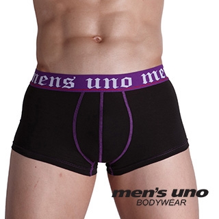 【men′s uno BODYWEAR】新科技抗菌親膚BODYTECH紫色羅馬字中四角褲-黑