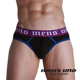 【men′s uno BODYWEAR】新科技抗菌親膚BODYTECH紫色羅馬字包藍邊三角褲-黑