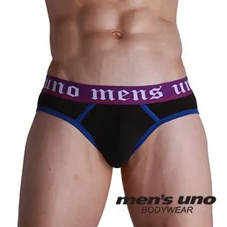 【men′s uno BODYWEAR】新科技抗菌親膚BODYTECH紫色羅馬字包藍邊三角褲-黑