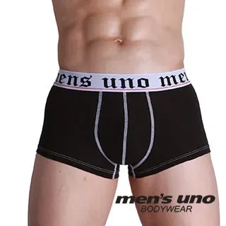 【men′s uno BODYWEAR】新科技抗菌親膚BODYTECH白色羅馬字黑色中四角褲