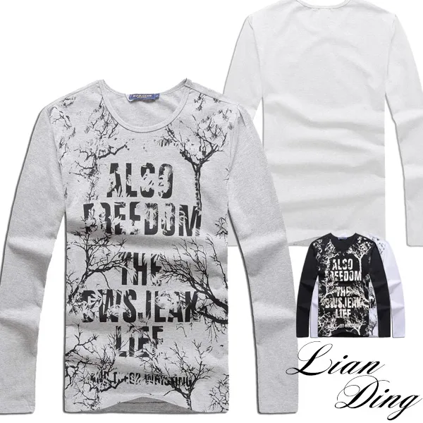 枯樹圖案彈性圓領長T-二色2碼 91073 