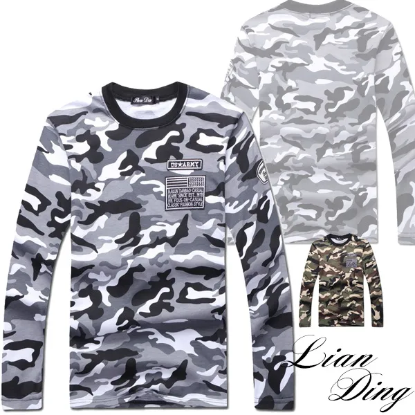 迷彩布繡徽章長T-白色/M/L/XL 95035