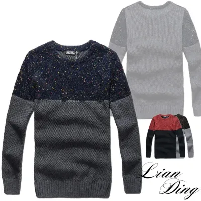 韓版菱紋拼接撞色圓領針織毛衣-三色3碼 91025