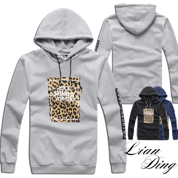 豹紋圖案側袖印花螺紋連帽長T-三色3碼 95167