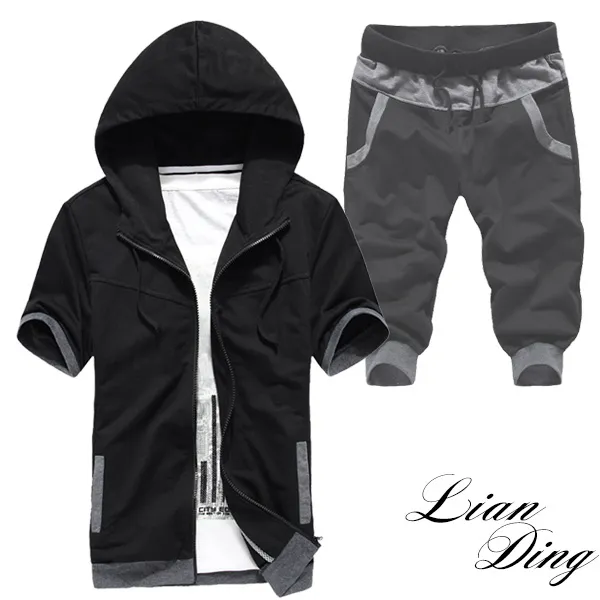 韓版連帽拼接運動套裝-四色/M碼-3XL碼 PBN150124