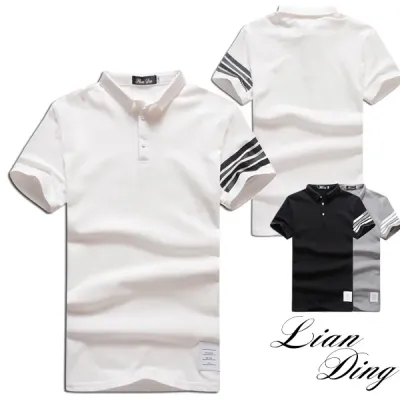 素面袖橫紋皮標POLO衫-3色/M-XL碼【31367】